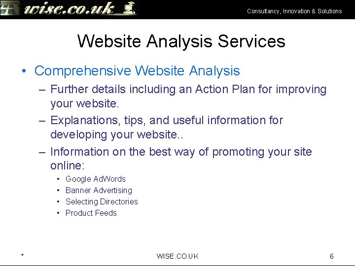 Consultancy, Innovation & Solutions Website Analysis Services • Comprehensive Website Analysis – Further details