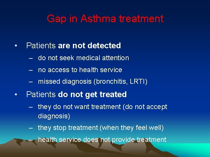Gap in Asthma treatment • Patients are not detected – do not seek medical