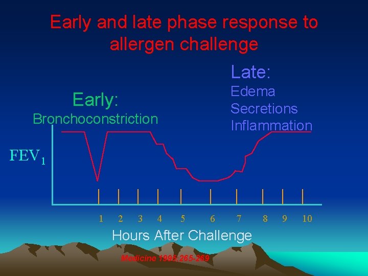 Early and late phase response to allergen challenge Late: Edema Secretions Inflammation Early: Bronchoconstriction