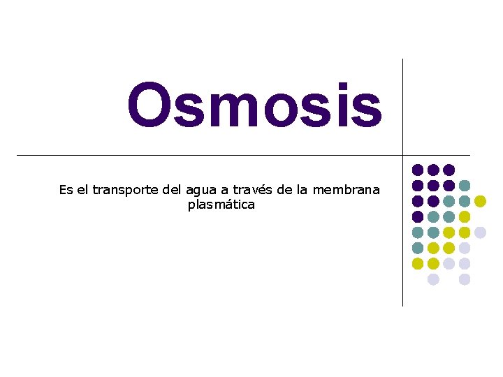 Osmosis Es el transporte del agua a través de la membrana plasmática 