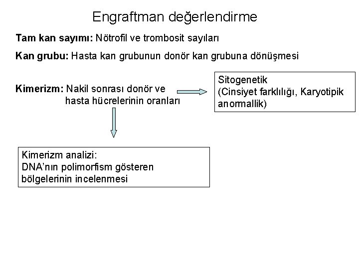 Engraftman değerlendirme Tam kan sayımı: Nötrofil ve trombosit sayıları Kan grubu: Hasta kan grubunun