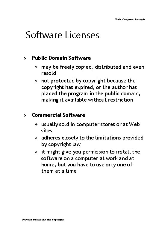 Basic Computer Concepts Software Licenses Ø Public Domain Software v v Ø may be Basic Computer Concepts Software Licenses Ø Public Domain Software v v Ø may be