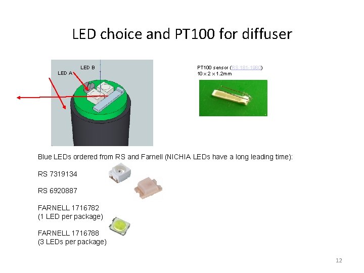 LED choice and PT 100 for diffuser LED B LED A PT 100 sensor