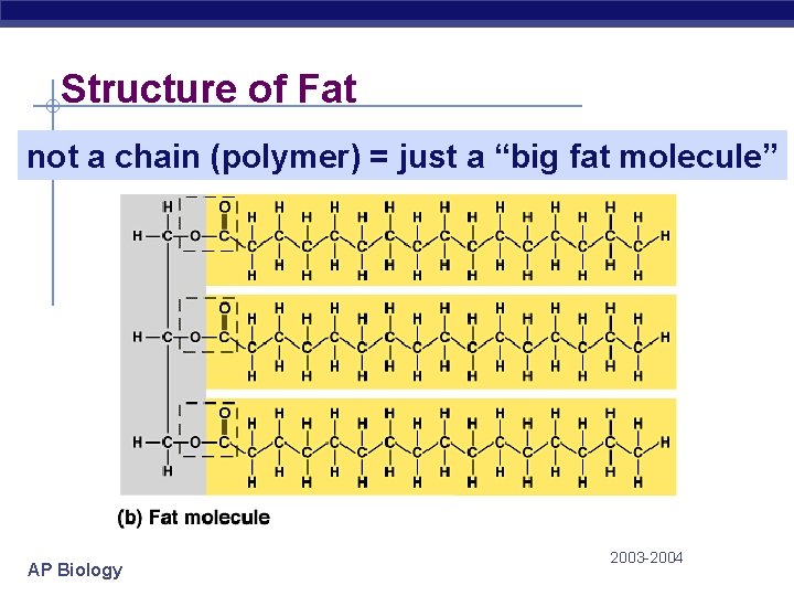 Structure of Fat not a chain (polymer) = just a “big fat molecule” AP