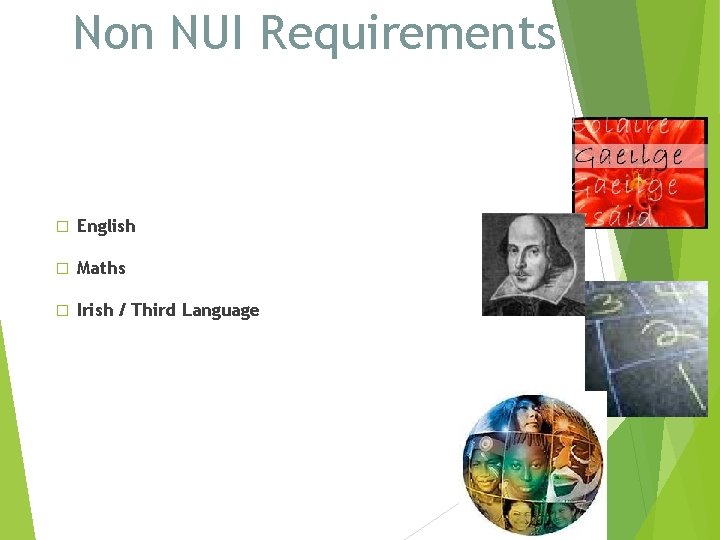 Non NUI Requirements � English � Maths � Irish / Third Language 