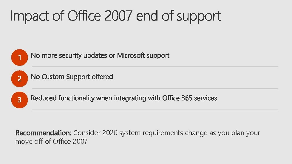 1 2 3 Recommendation: Consider 2020 system requirements change as you plan your move