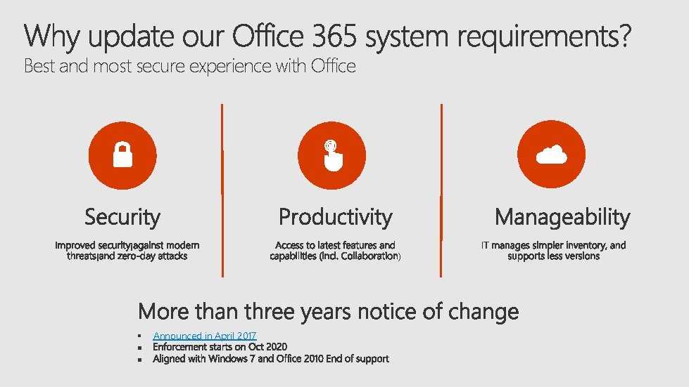 Best and most secure experience with Office ) § Announced in April 2017 