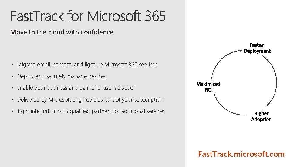 Move to the cloud with confidence Migrate email, content, and light up Microsoft 365
