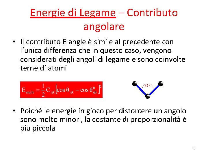 Energie di Legame – Contributo angolare • Il contributo E angle è simile al