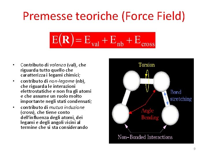 Premesse teoriche (Force Field) • • • Contributo di valenza (val), che riguarda tutto