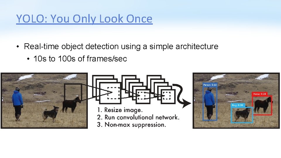 YOLO: You Only Look Once • Real-time object detection using a simple architecture •