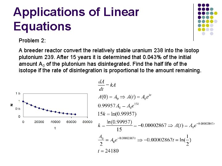 Applications of Linear Equations Problem 2: A breeder reactor convert the relatively stable uranium