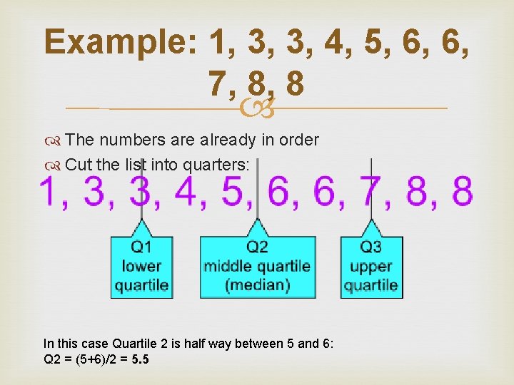 Example: 1, 3, 3, 4, 5, 6, 6, 7, 8, 8 The numbers are