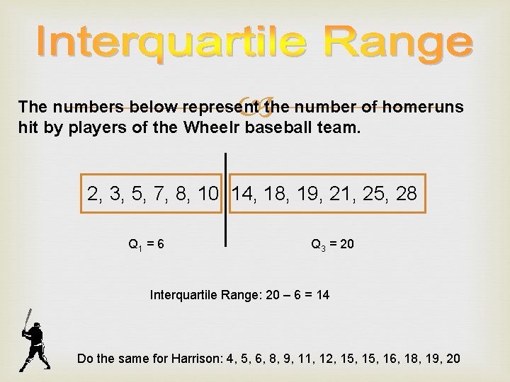  The numbers below represent the number of homeruns hit by players of the