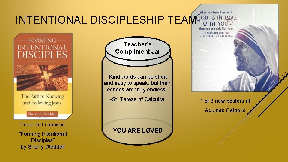 INTENTIONAL DISCIPLESHIP TEAM Teacher’s Compliment Jar “Kind words can be short and easy to