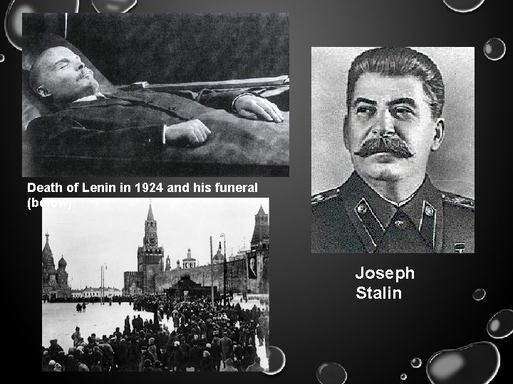 Death of Lenin in 1924 and his funeral (below) Joseph Stalin 