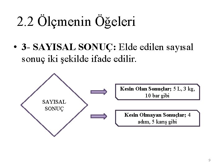 2. 2 Ölçmenin Öğeleri • 3 - SAYISAL SONUÇ: Elde edilen sayısal sonuç iki