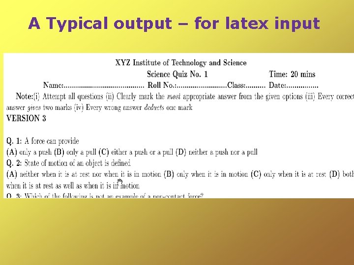 A Typical output – for latex input 