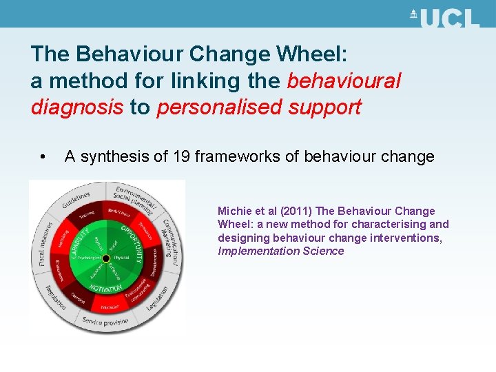 The Behaviour Change Wheel: a method for linking the behavioural diagnosis to personalised support