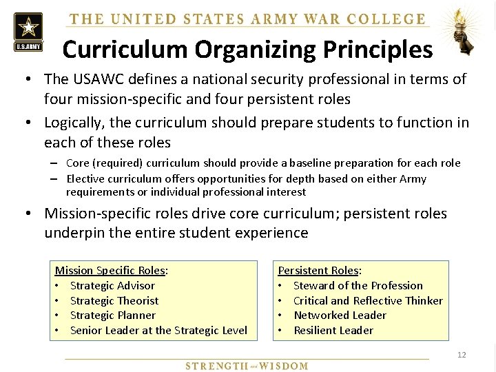 Curriculum Organizing Principles • The USAWC defines a national security professional in terms of