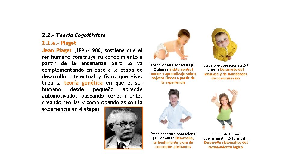 2. 2. - Teoría Cognitivista 2. 2. a. - Piaget Jean Piaget (1896 -1980)