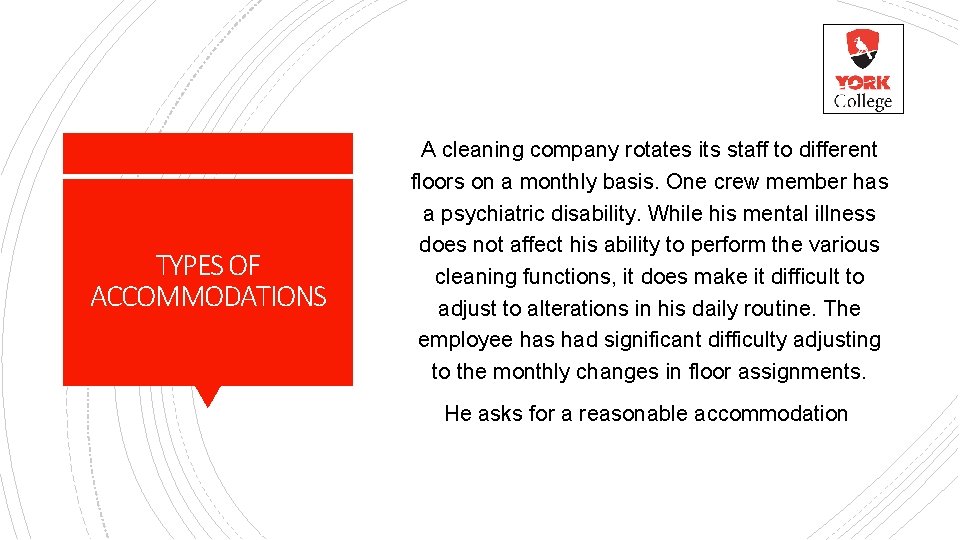 TYPES OF ACCOMMODATIONS A cleaning company rotates its staff to different floors on a
