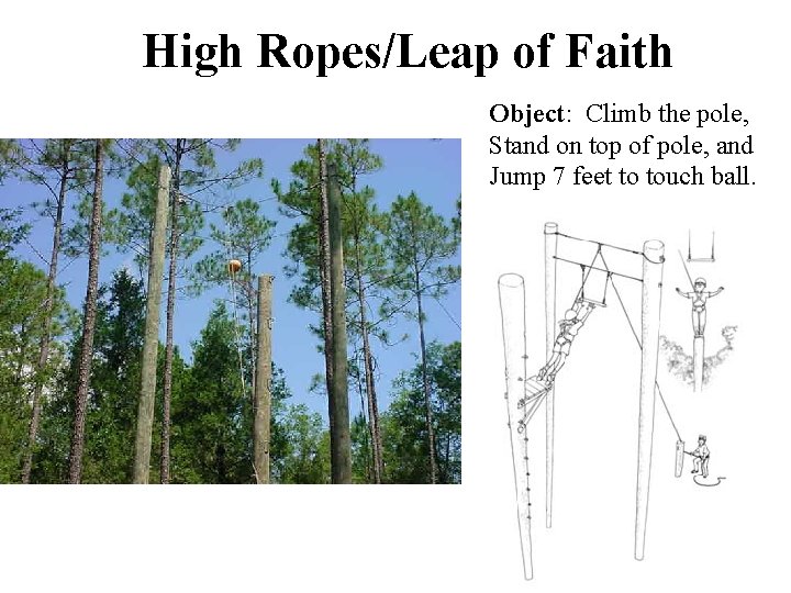 High Ropes/Leap of Faith Object: Climb the pole, Stand on top of pole, and