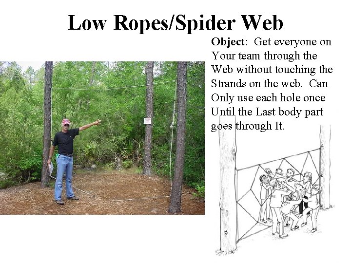 Low Ropes/Spider Web Object: Get everyone on Your team through the Web without touching