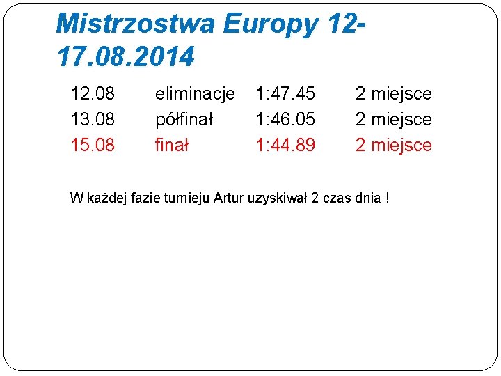 Mistrzostwa Europy 1217. 08. 2014 12. 08 13. 08 15. 08 eliminacje półfinał 1: