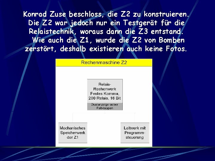 Konrad Zuse beschloss, die Z 2 zu konstruieren. Die Z 2 war jedoch nur