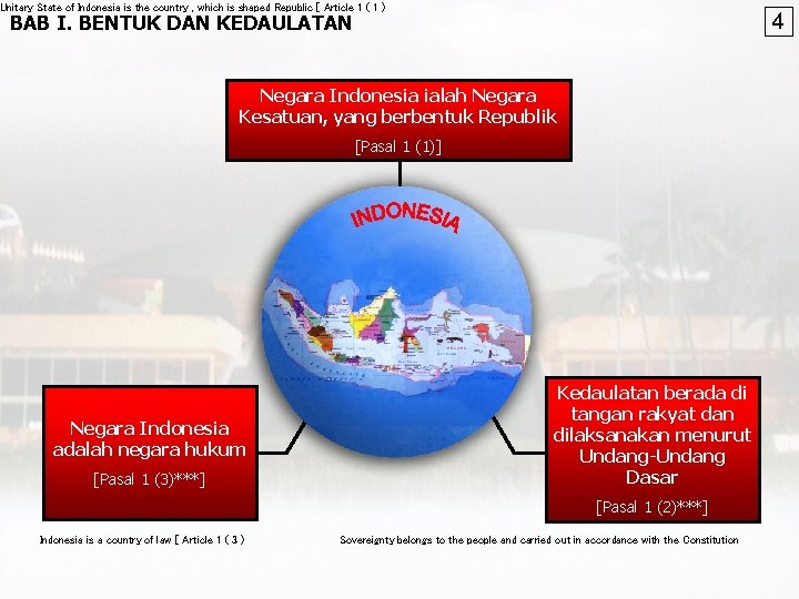 Unitary State of Indonesia is the country , which is shaped Republic [ Article