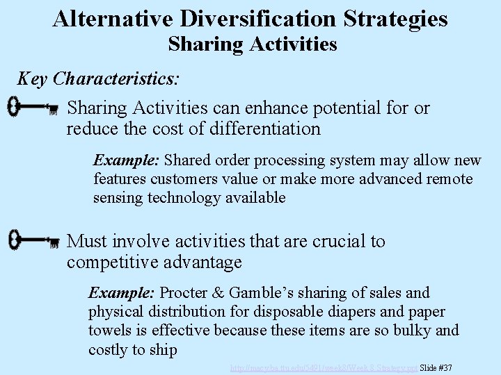 Alternative Diversification Strategies Sharing Activities Key Characteristics: Sharing Activities can enhance potential for or