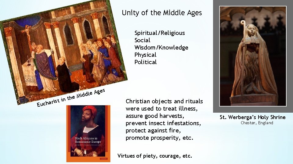 Unity of the Middle Ages Spiritual/Religious Social Wisdom/Knowledge Physical Political he in t t