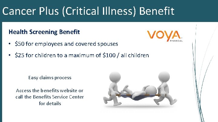 Cancer Plus (Critical Illness) Benefit Health Screening Benefit • $50 for employees and covered