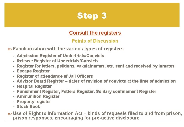 Step 3 Consult the registers Points of Discussion Familiarization with the various types of