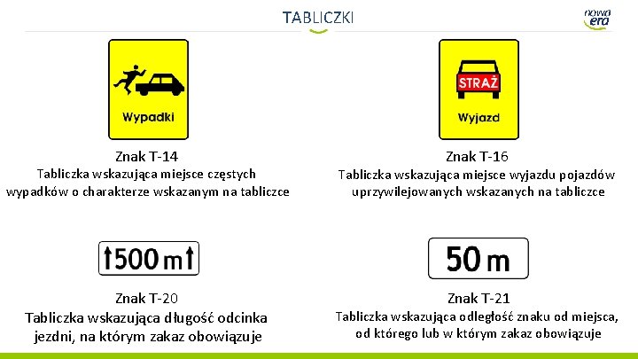 TABLICZKI Znak T-14 Znak T-16 Tabliczka wskazująca miejsce częstych wypadków o charakterze wskazanym na