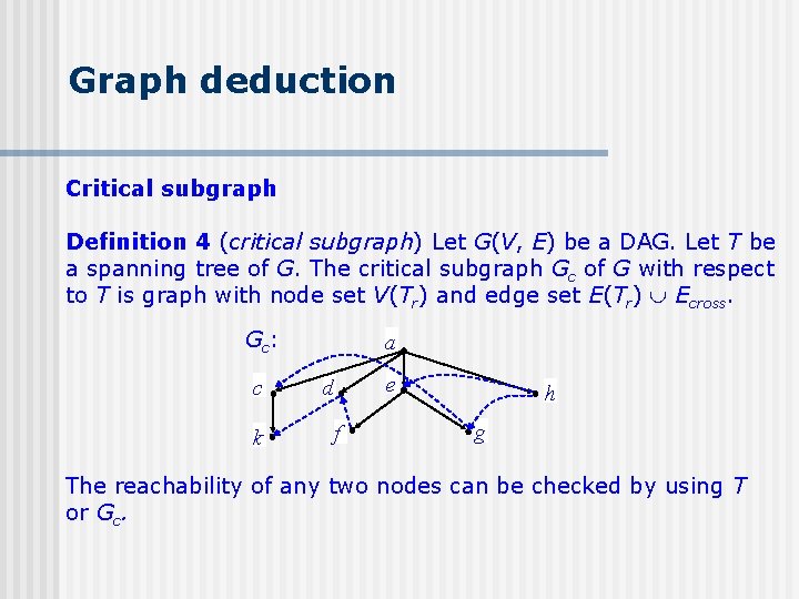 Graph deduction Critical subgraph Definition 4 (critical subgraph) Let G(V, E) be a DAG.