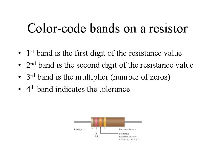 Color-code bands on a resistor • • 1 st band is the first digit