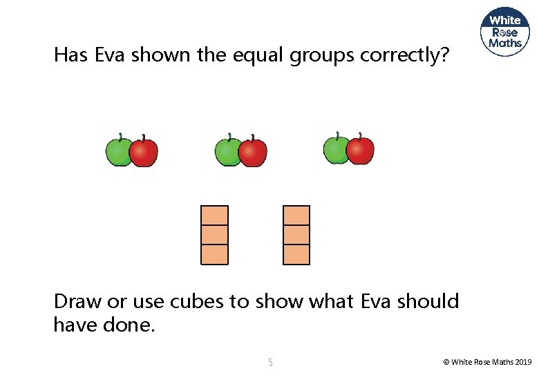 Has Eva shown the equal groups correctly? Draw or use cubes to show what