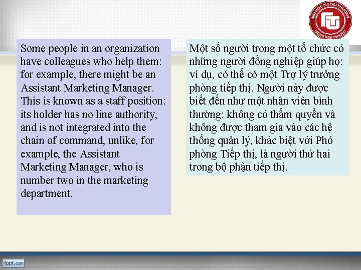 Some people in an organization have colleagues who help them: for example, there might