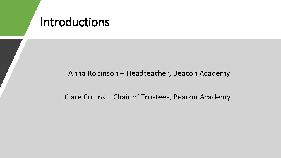 Introductions Anna Robinson – Headteacher, Beacon Academy Clare Collins – Chair of Trustees, Beacon