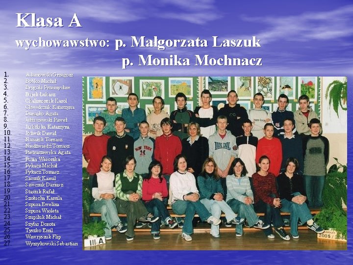 Klasa A wychowawstwo: p. Małgorzata Laszuk p. Monika Mochnacz 1. 2. 3. 4. 5.
