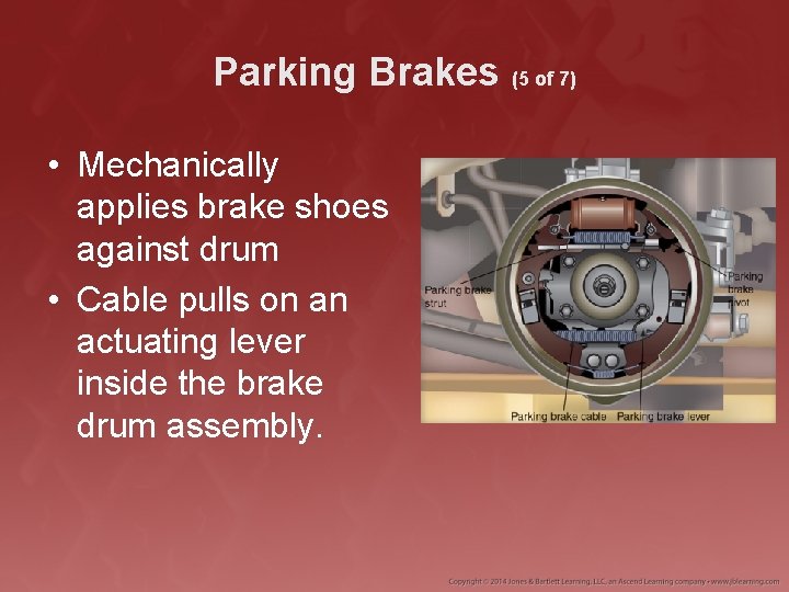 Parking Brakes (5 of 7) • Mechanically applies brake shoes against drum • Cable