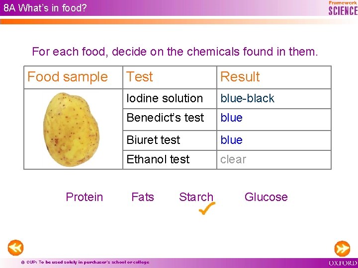 8 A What’s in food? For each food, decide on the chemicals found in