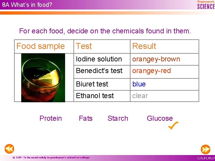 8 A What’s in food? For each food, decide on the chemicals found in