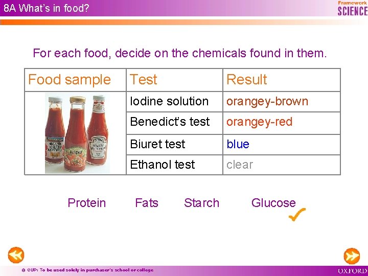 8 A What’s in food? For each food, decide on the chemicals found in