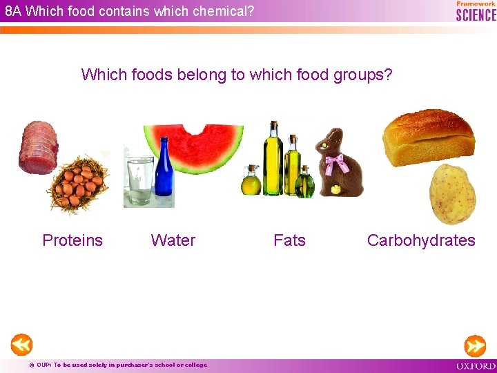 8 A Which food contains which chemical? Which foods belong to which food groups?