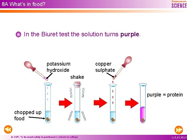 8 A What’s in food? In the Biuret test the solution turns purple. potassium