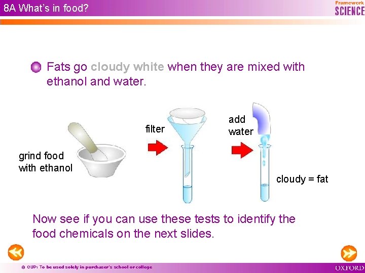 8 A What’s in food? Fats go cloudy white when they are mixed with