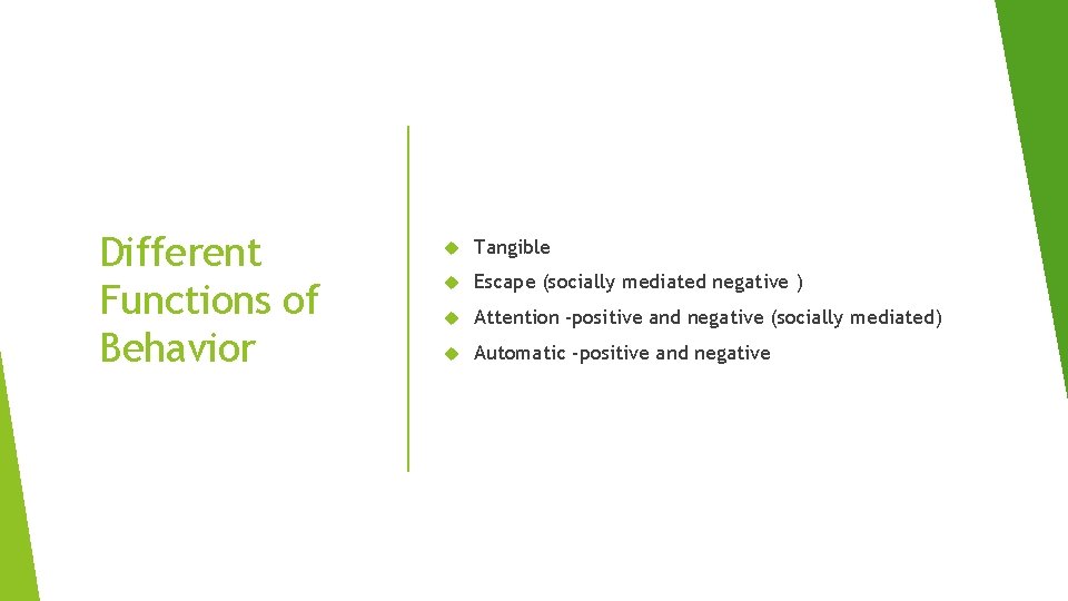 Different Functions of Behavior Tangible Escape (socially mediated negative ) Attention -positive and negative